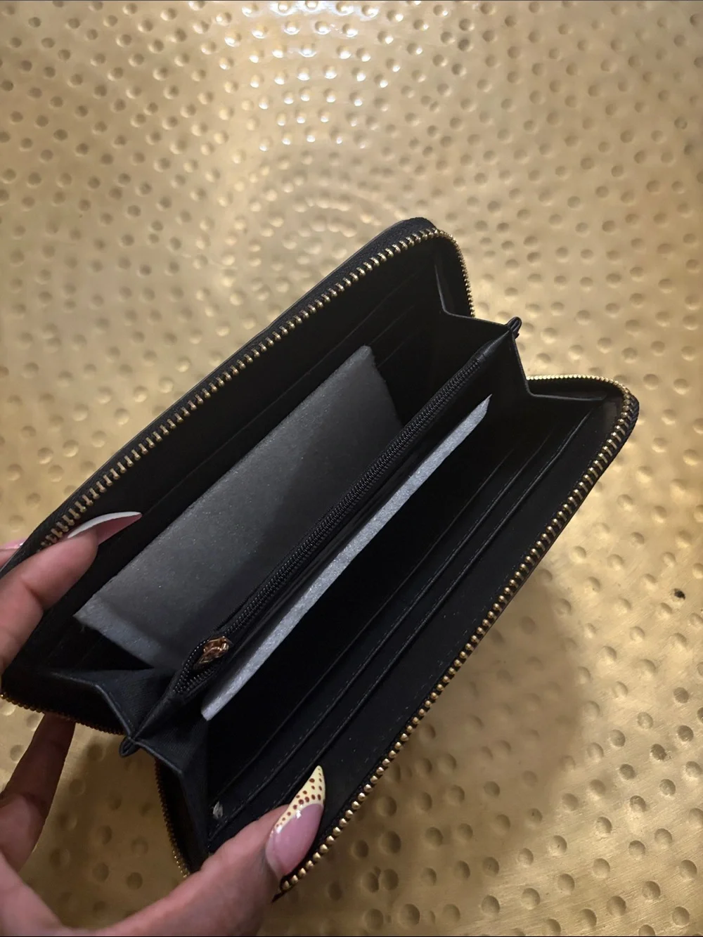 Women's Zip-Around Wallet in Cream and Navy Geometric Pattern